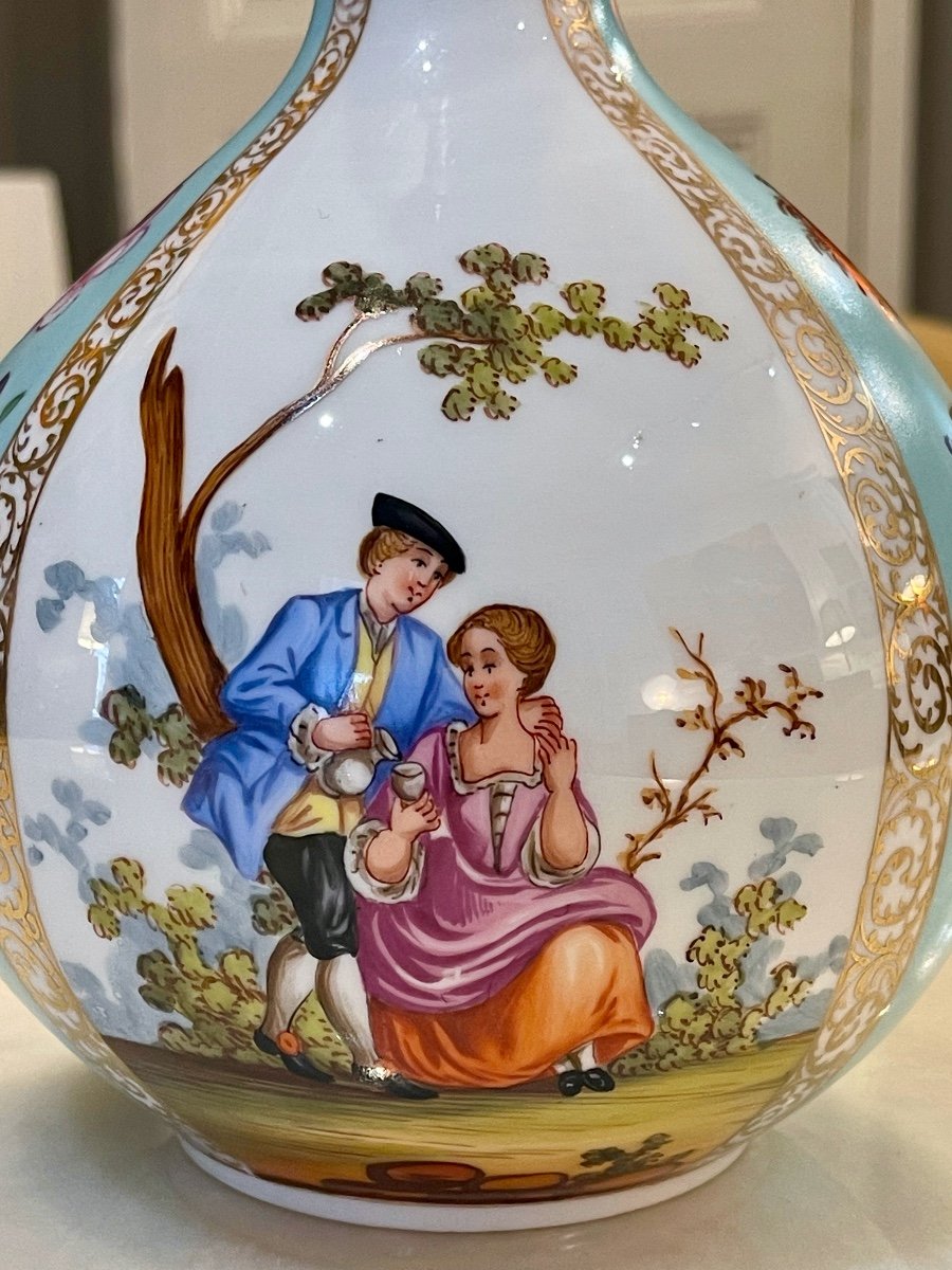 Vase Polychrome En Porcelaine Allemande Manufacture De Dresde 1890 - Fin XIXe Siècle-photo-8