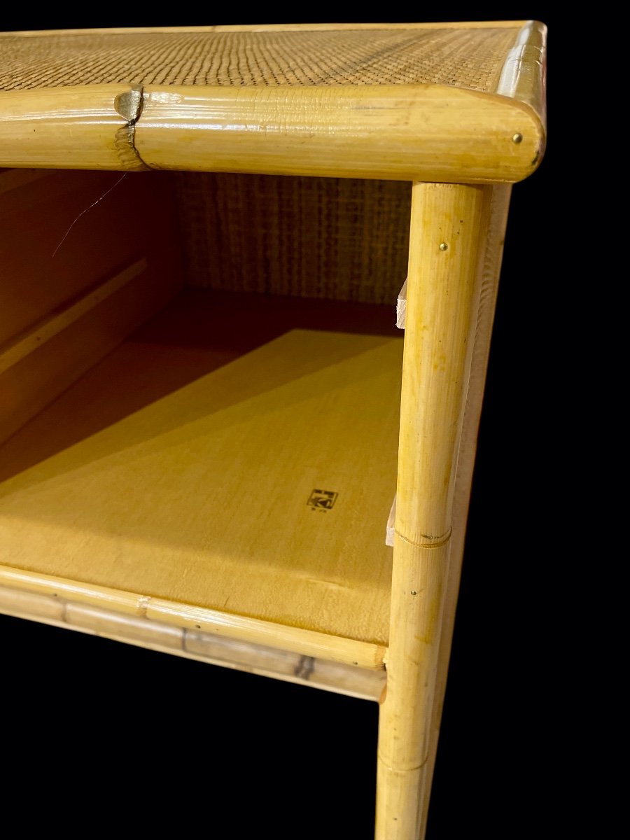 Vintage Wicker And Bamboo Desk Stamped Dal Vera 1978 - Italy 1970s-photo-2