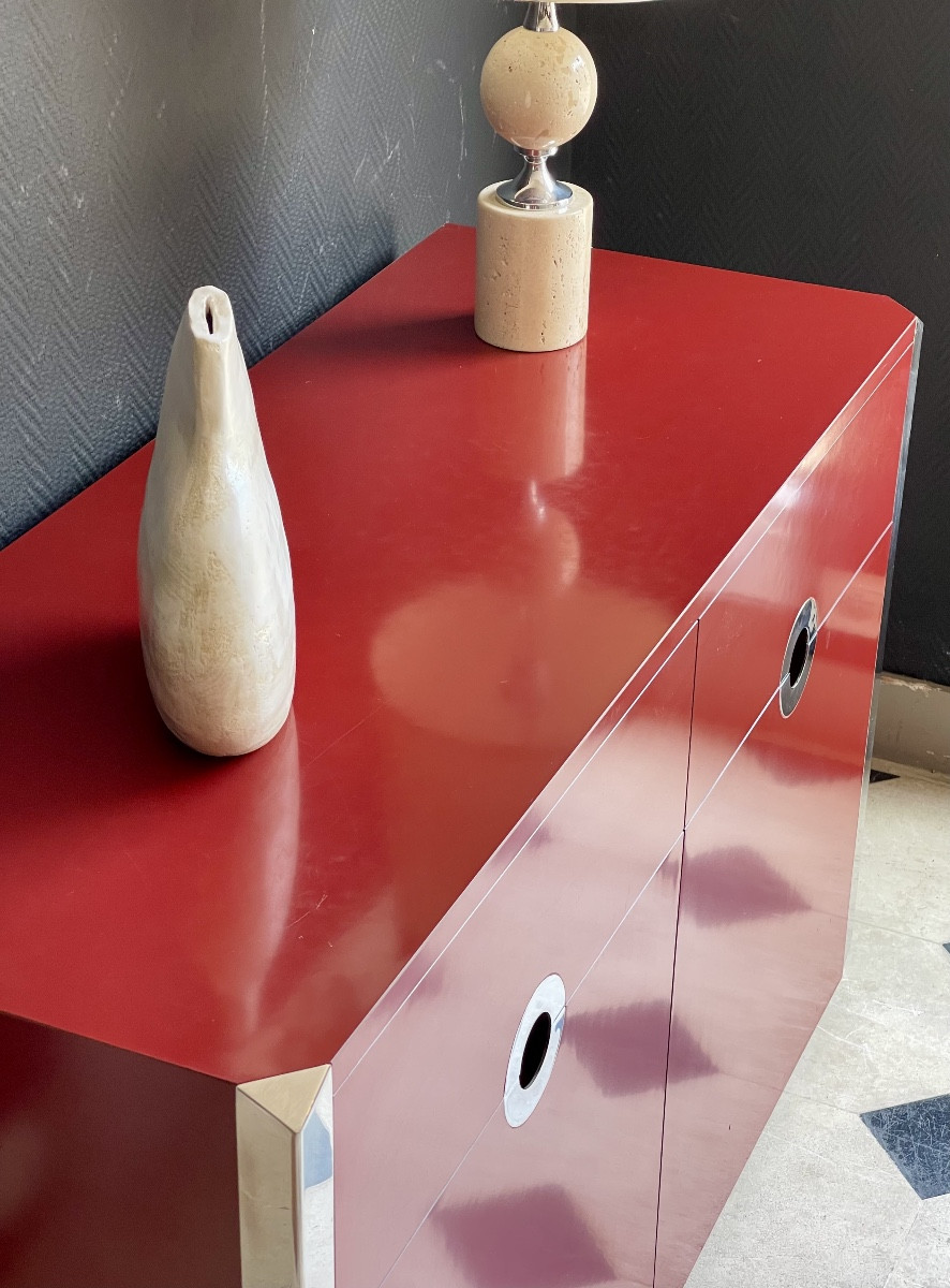 Carmine Red Two-door Sideboard By Willy Rizzo For Mario Sabot - Italy - 1970s-photo-4