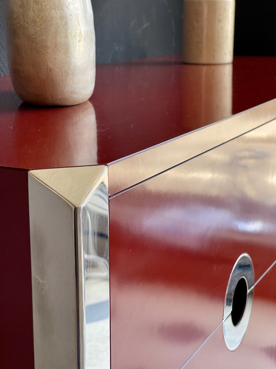 Carmine Red Two-door Sideboard By Willy Rizzo For Mario Sabot - Italy - 1970s-photo-1