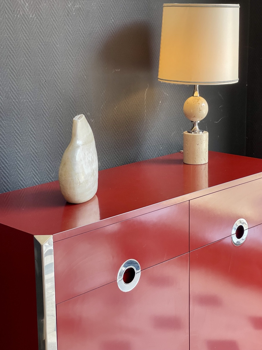 Carmine Red Two-door Sideboard By Willy Rizzo For Mario Sabot - Italy - 1970s-photo-2