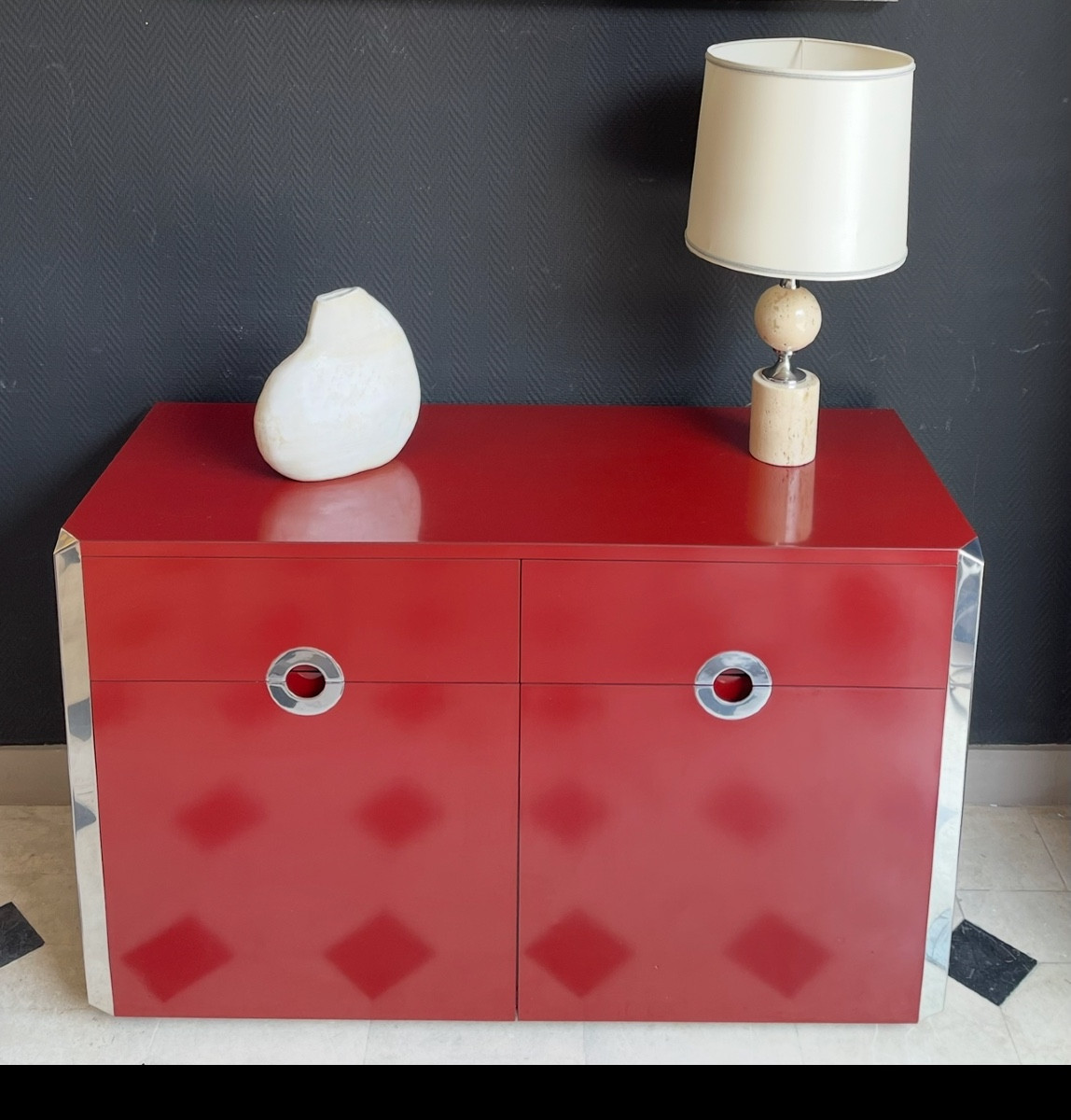Carmine Red Two-door Sideboard By Willy Rizzo For Mario Sabot - Italy - 1970s-photo-5