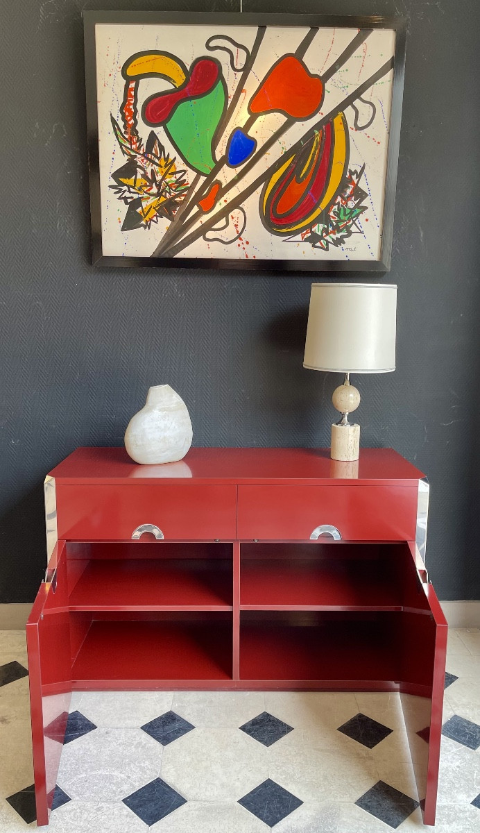Carmine Red Two-door Sideboard By Willy Rizzo For Mario Sabot - Italy - 1970s-photo-6