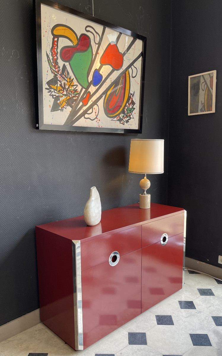 Carmine Red Two-door Sideboard By Willy Rizzo For Mario Sabot - Italy - 1970s-photo-7