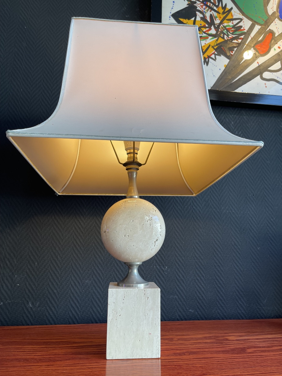 Travertine Table Or Living Room Lamp Created By Maison Philippe Barbier - 1960s/1970s-photo-2
