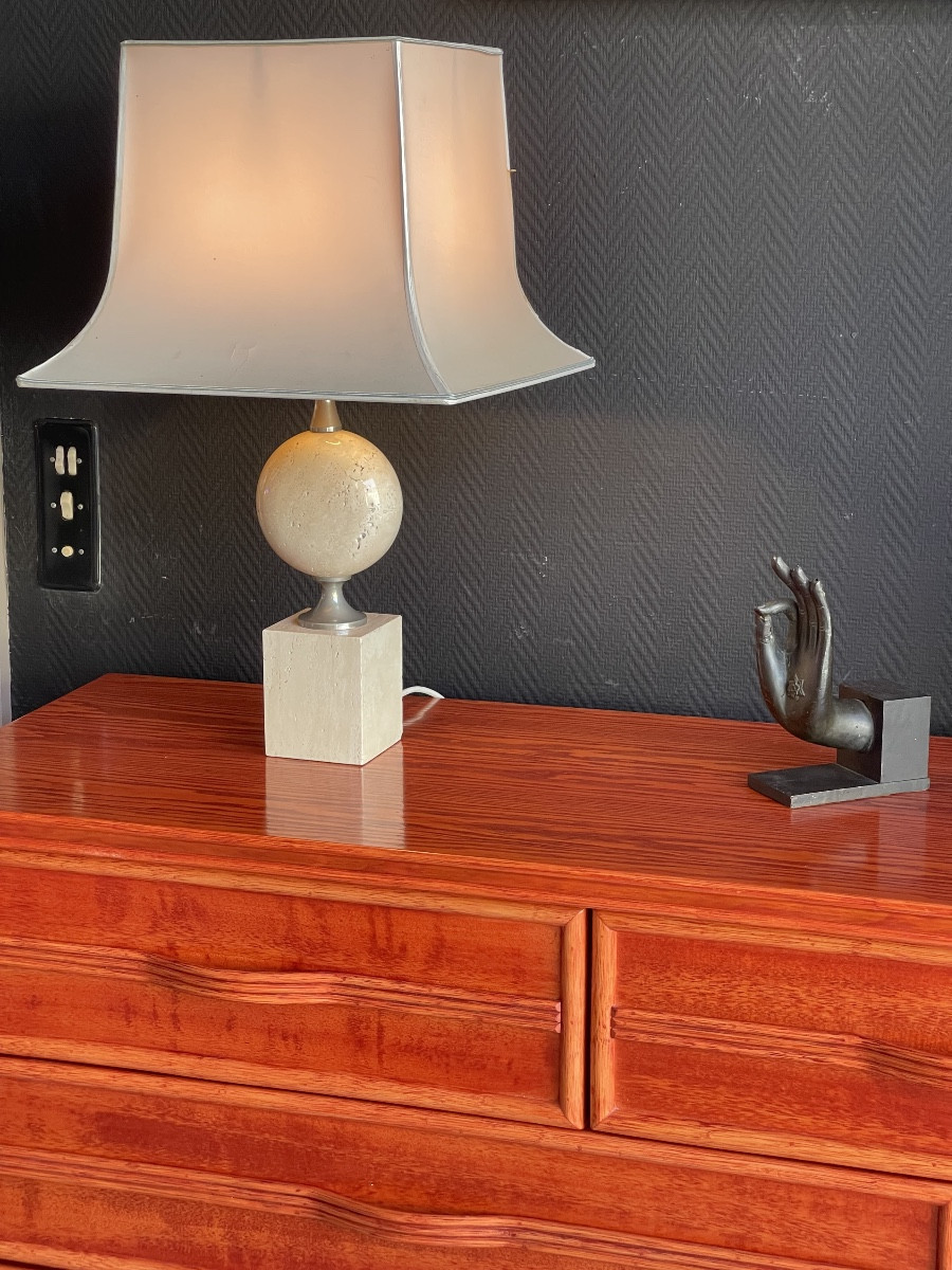 Travertine Table Or Living Room Lamp Created By Maison Philippe Barbier - 1960s/1970s-photo-5