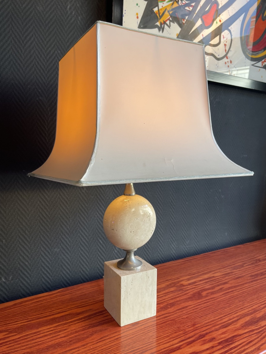 Travertine Table Or Living Room Lamp Created By Maison Philippe Barbier - 1960s/1970s-photo-6