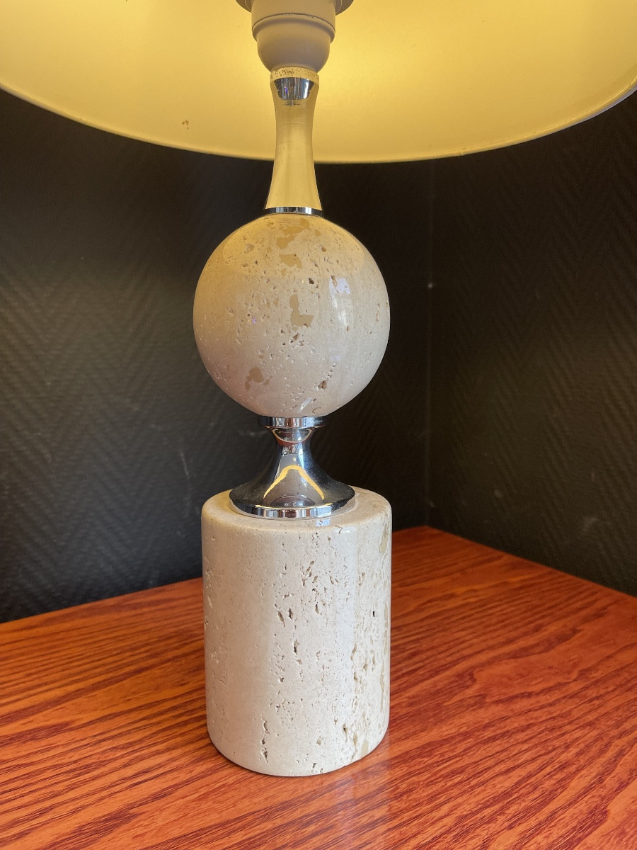 Lampe De Table Ou De Salon En Travertin Éditée Par La Maison Philippe Barbier - Année 60/70-photo-3