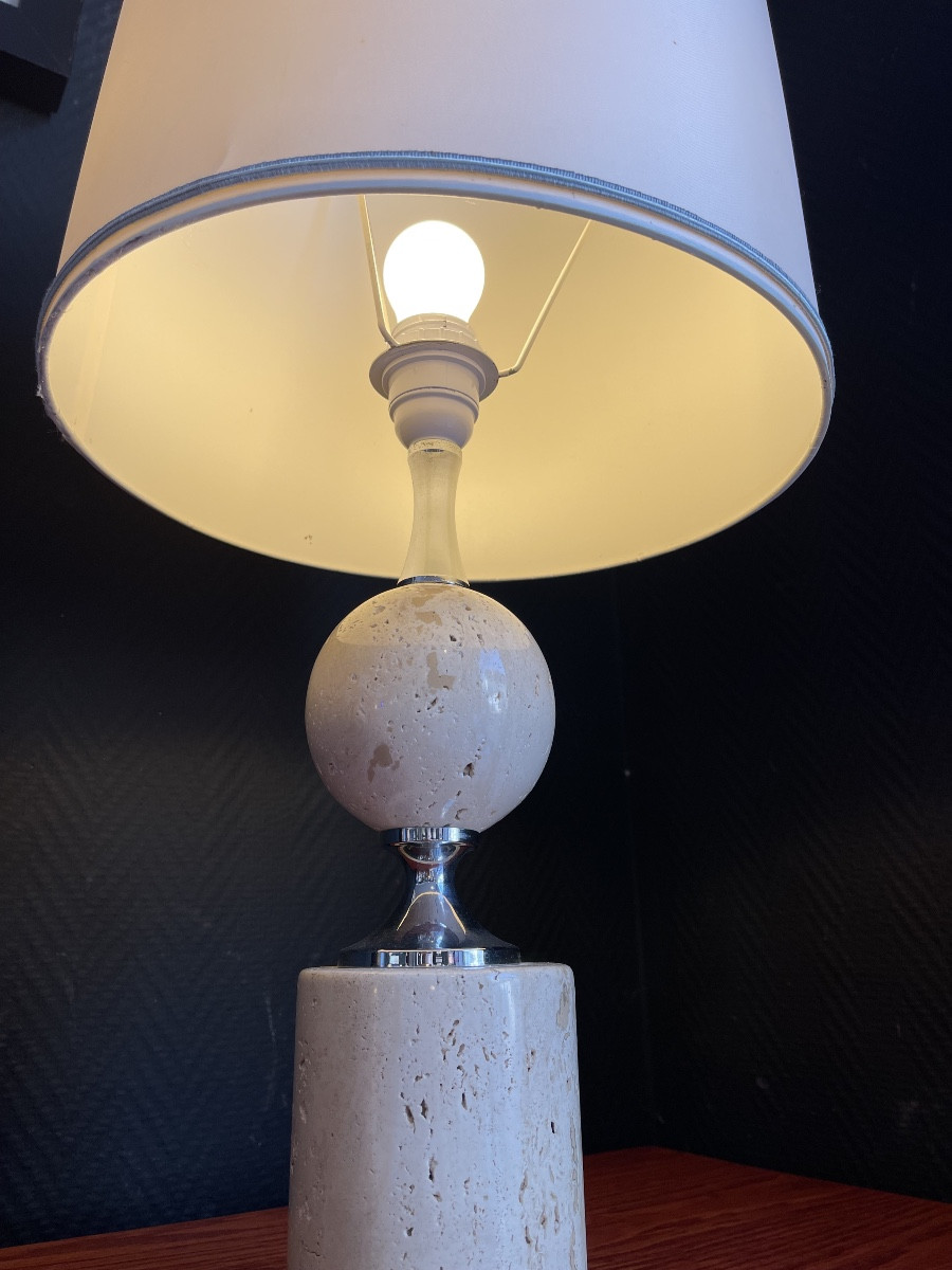 Lampe De Table Ou De Salon En Travertin Éditée Par La Maison Philippe Barbier - Année 60/70-photo-4