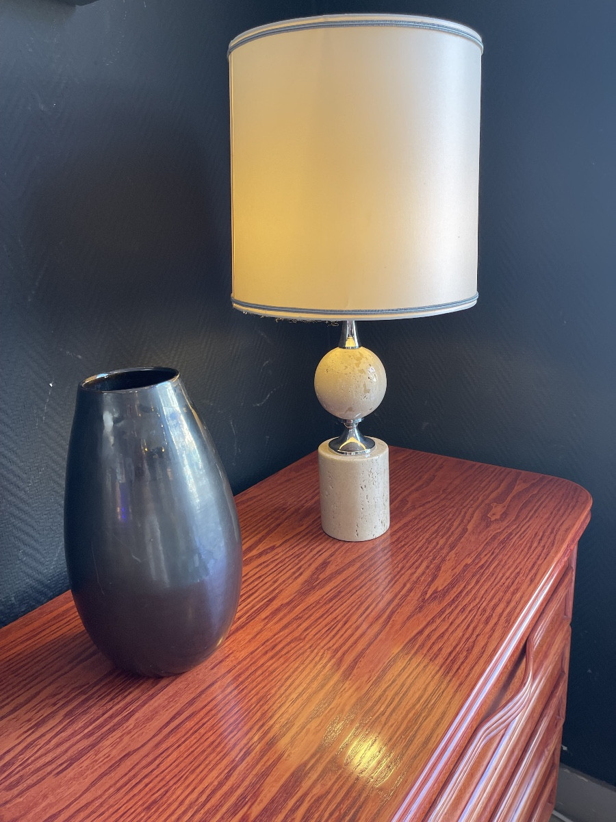Lampe De Table Ou De Salon En Travertin Éditée Par La Maison Philippe Barbier - Année 60/70-photo-3
