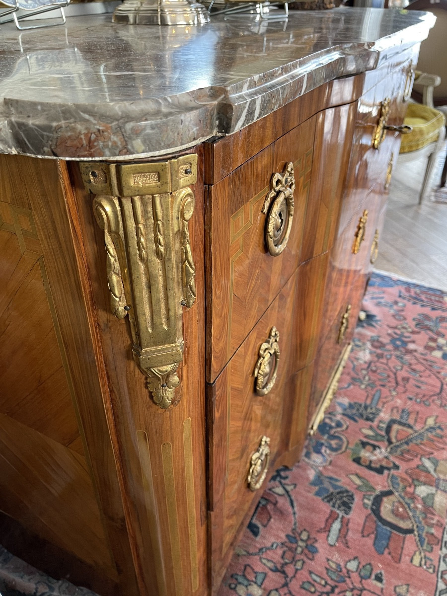 Transitional Period Inlaid Chest Of Drawers Attributed To J-c Stumpff - 18th Century-photo-3
