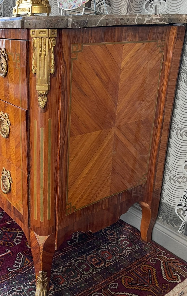 Transitional Period Inlaid Chest Of Drawers Attributed To J-c Stumpff - 18th Century-photo-4