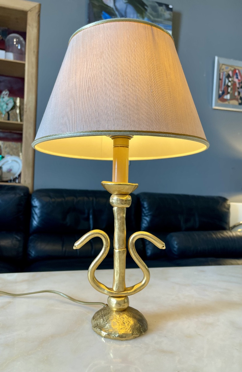 Lampe de table en bronze doré de Constance.D par Lucien Gau  -XXe siècle -photo-2