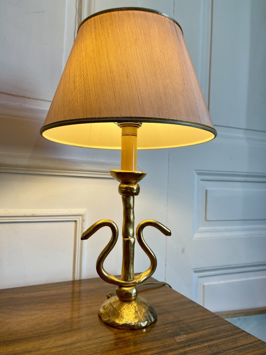 Lampe de table en bronze doré de Constance.D par Lucien Gau  -XXe siècle -photo-3