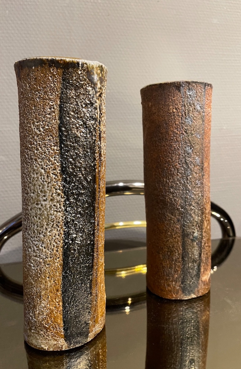 Pair Of Stoneware Vases By Jacques Laroussinie - Atelier De La Borde - Late 90s -photo-2