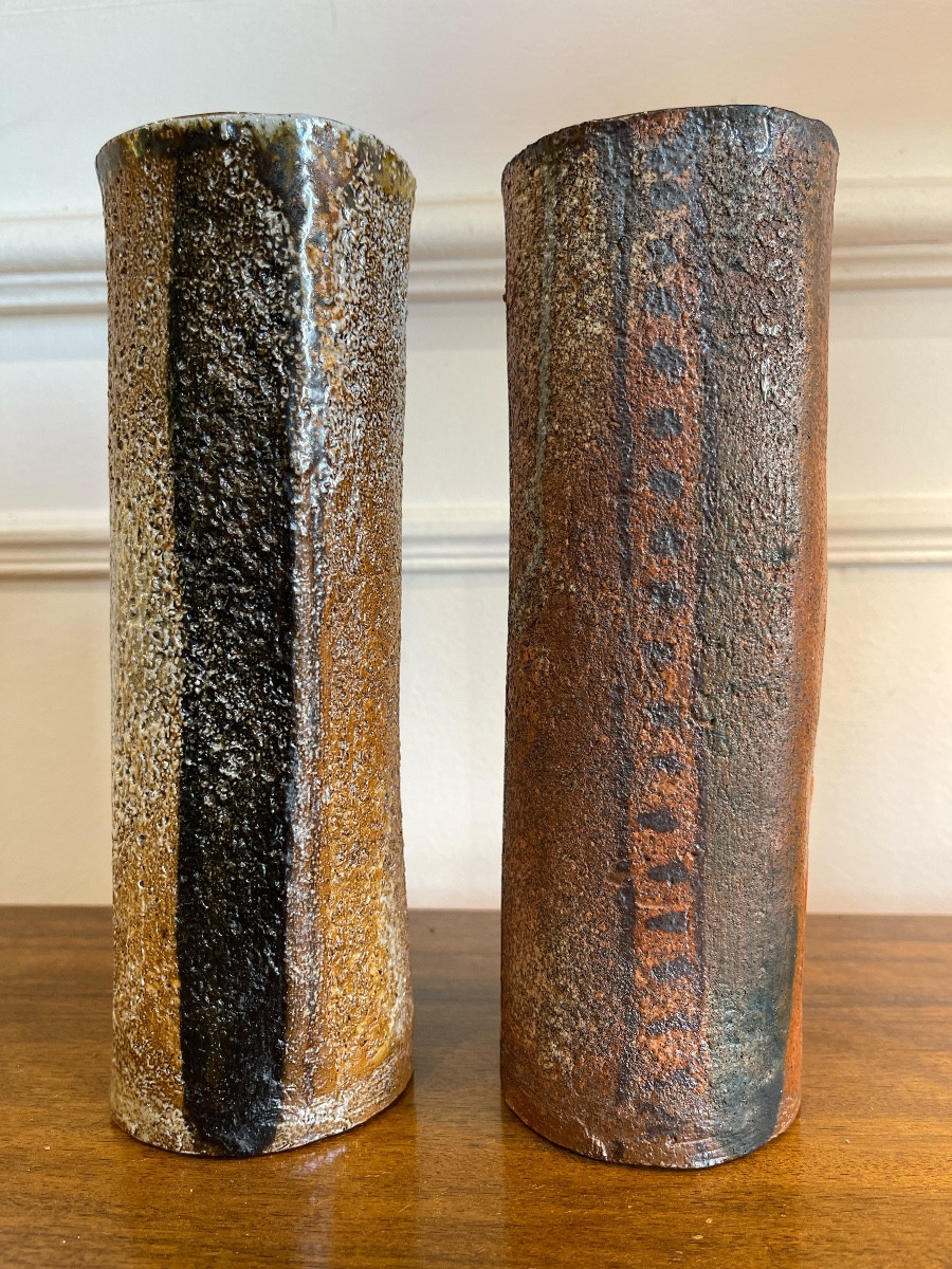 Pair Of Stoneware Vases By Jacques Laroussinie - Atelier De La Borde - Late 90s -photo-4