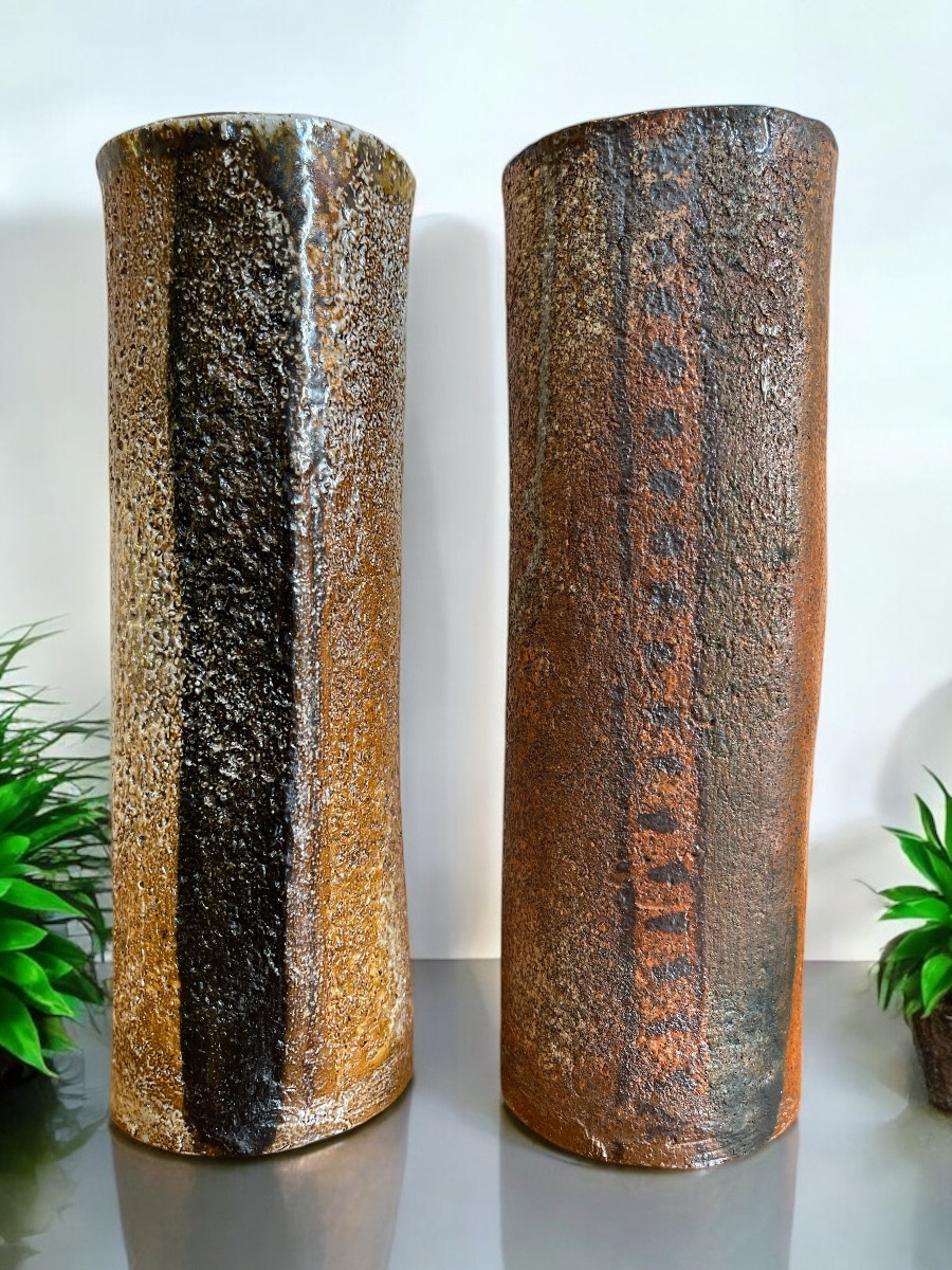Pair Of Stoneware Vases By Jacques Laroussinie - Atelier De La Borde - Late 90s -photo-5