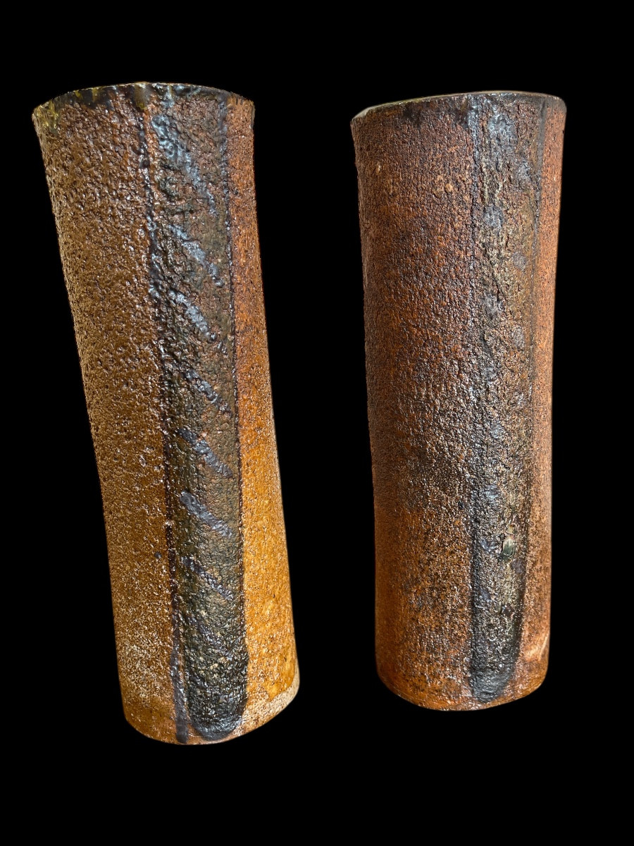 Pair Of Stoneware Vases By Jacques Laroussinie - Atelier De La Borde - Late 90s -photo-6