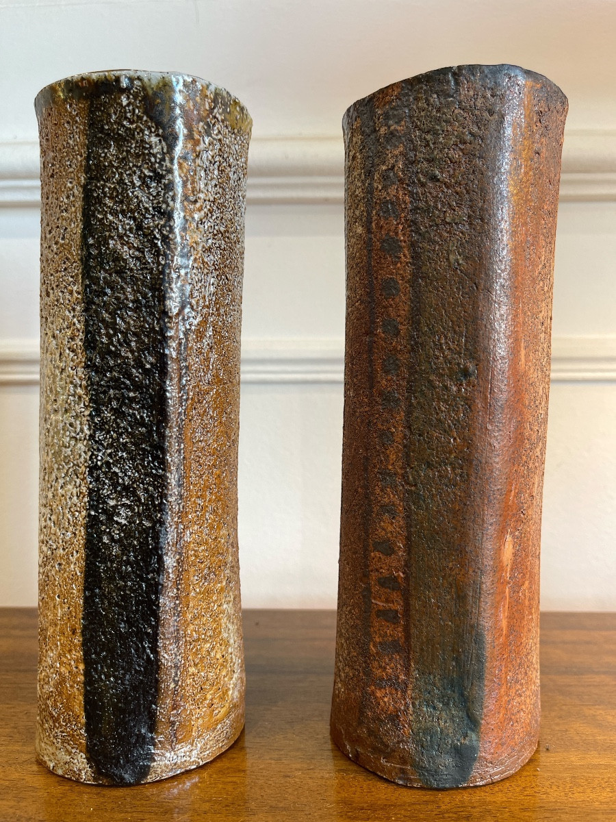Pair Of Stoneware Vases By Jacques Laroussinie - Atelier De La Borde - Late 90s 