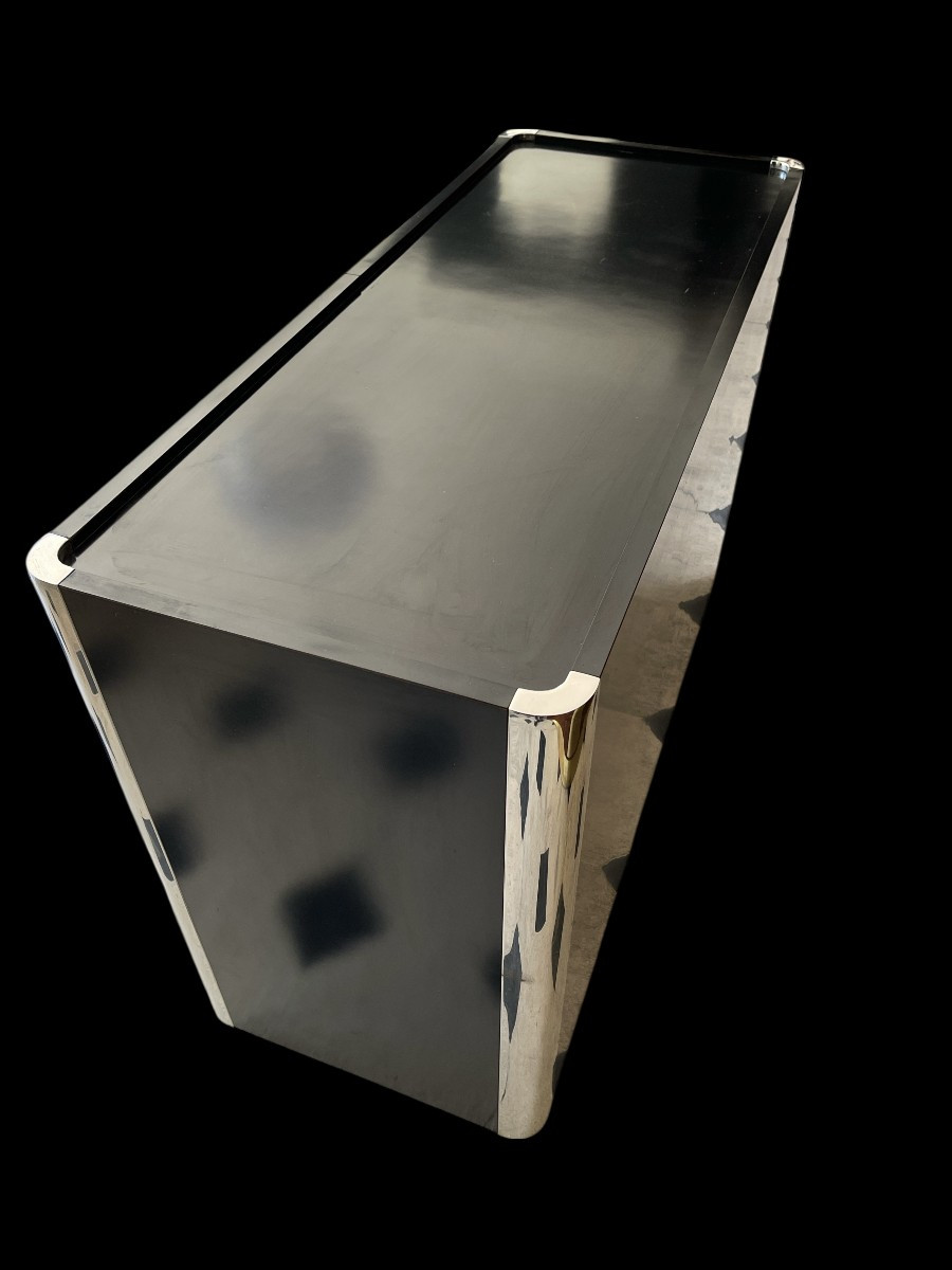 Buffet deux portes laqué noir et chrome conçu par Mario Sabot - Italie 1970-photo-2