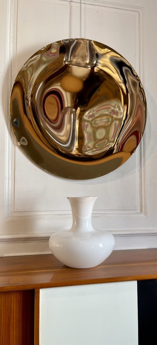 White Opaline Living Room Vase Designed By Veart - Italy Design 1970-photo-4