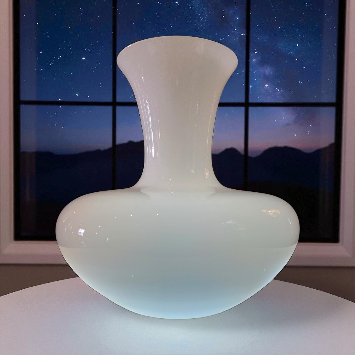 White Opaline Living Room Vase Designed By Veart - Italy Design 1970-photo-8
