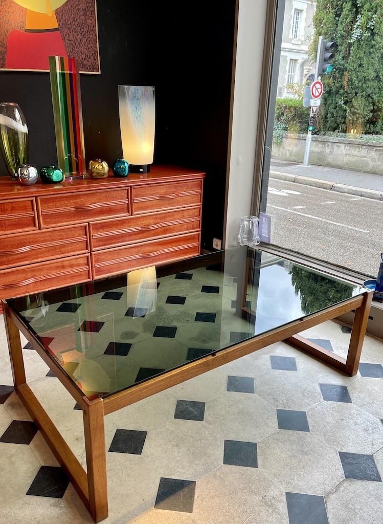 Table basse rectangulaire en teck et verre - Design Suédois 1960-photo-4