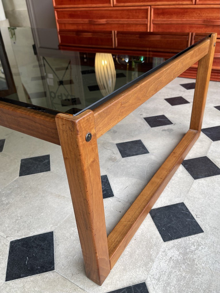 Table basse rectangulaire en teck et verre - Design Suédois 1960-photo-2