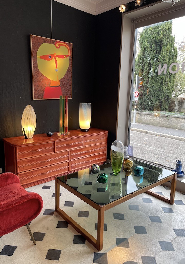 Table basse rectangulaire en teck et verre - Design Suédois 1960-photo-3