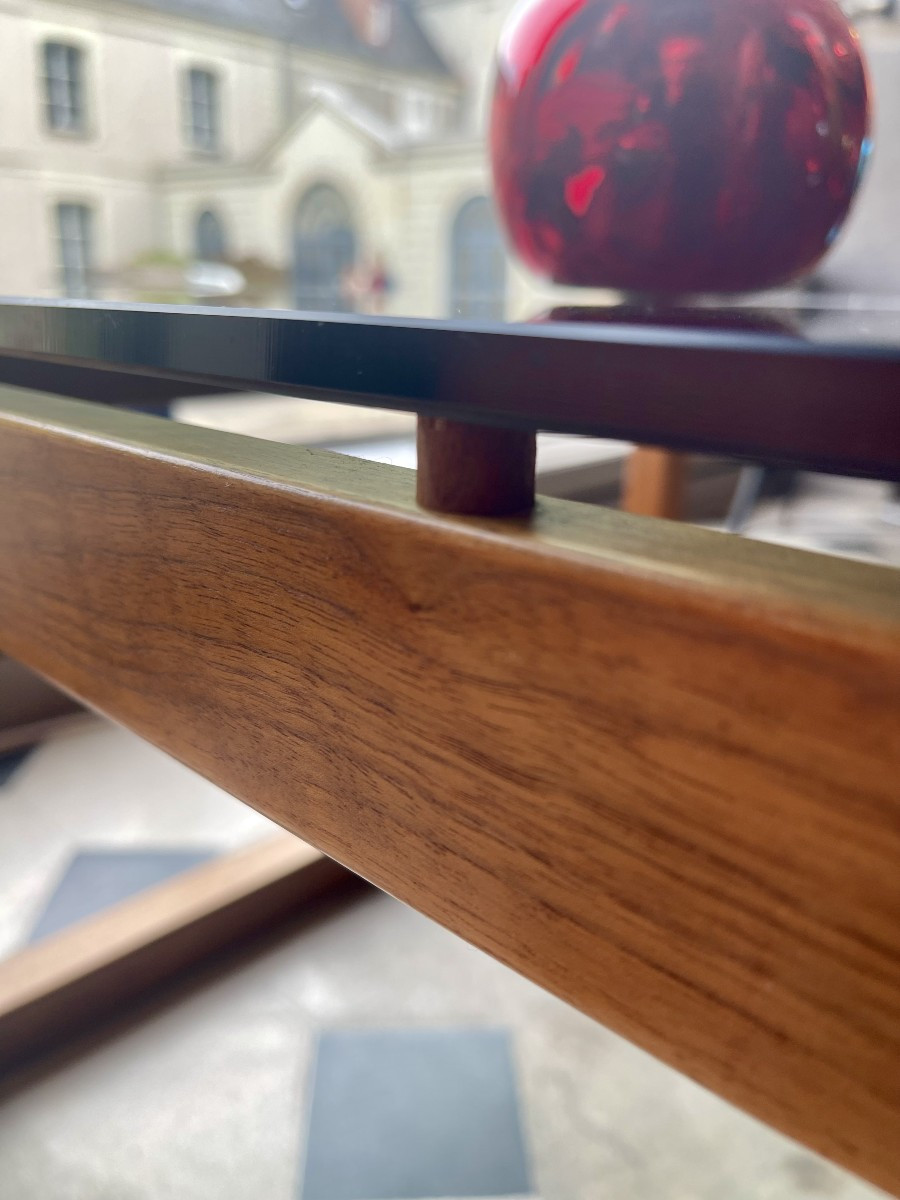 Table basse rectangulaire en teck et verre - Design Suédois 1960-photo-4