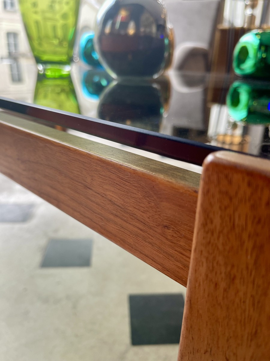 Table basse rectangulaire en teck et verre - Design Suédois 1960-photo-5