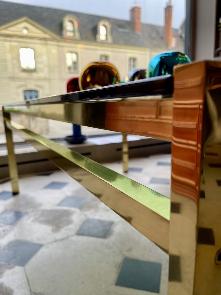 Table basse de salon en verre et laiton par MESSIN Finlande 1970-photo-1