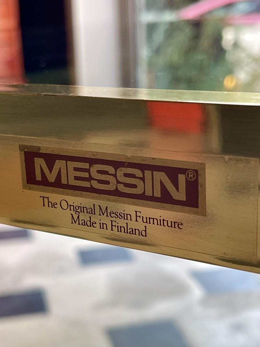 Table basse de salon en verre et laiton par MESSIN Finlande 1970-photo-5