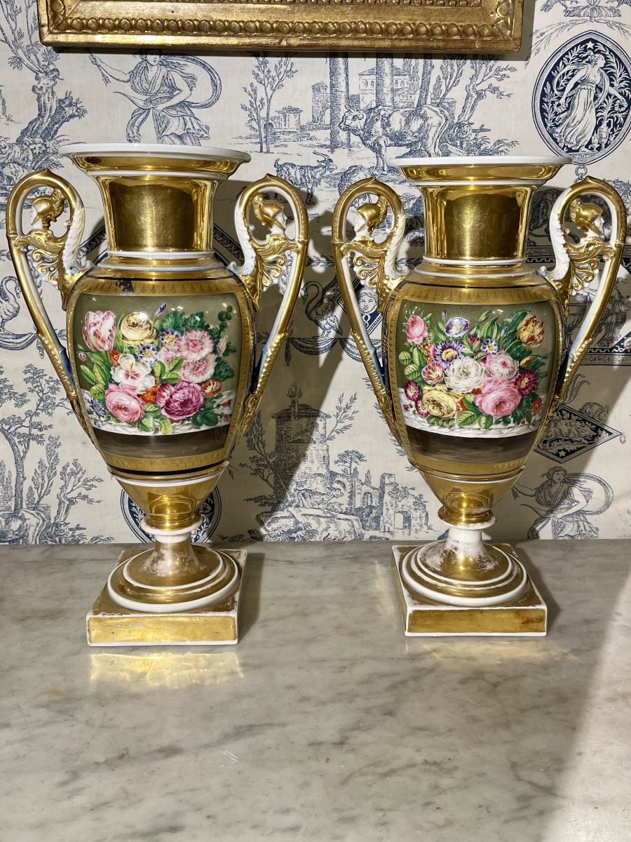 Pair Of Charles X Porcelain Vases Decorated With A Bouquet Of Flowers-photo-4