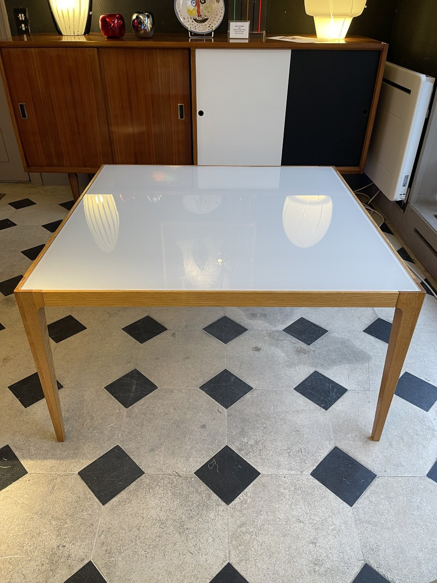 Square Coffee Table In Opaque White Glass - Sweden - 1960s-photo-2