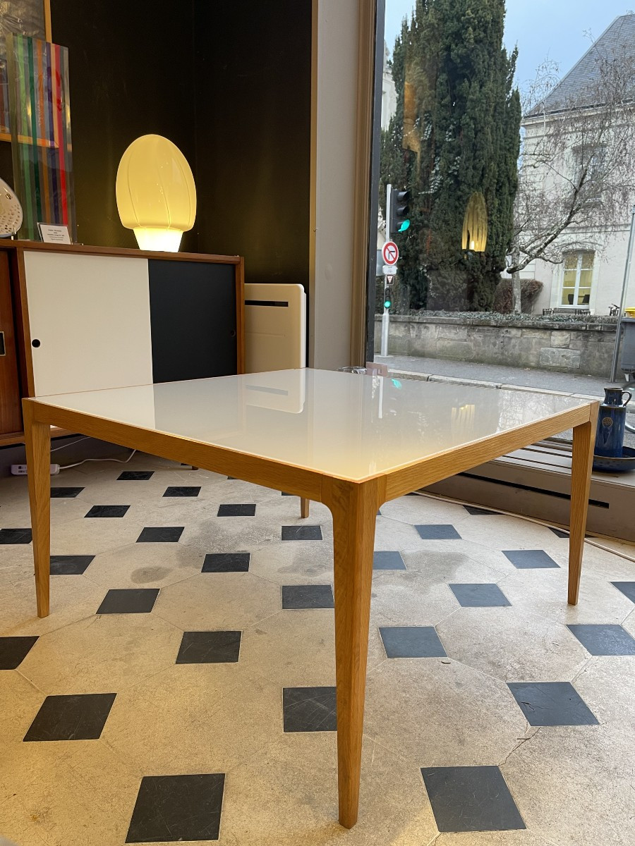 Square Coffee Table In Opaque White Glass - Sweden - 1960s-photo-3