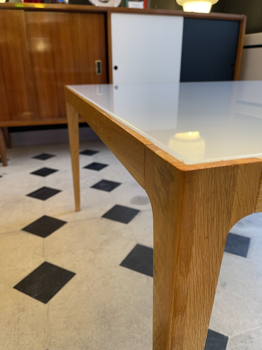 Square Coffee Table In Opaque White Glass - Sweden - 1960s-photo-4