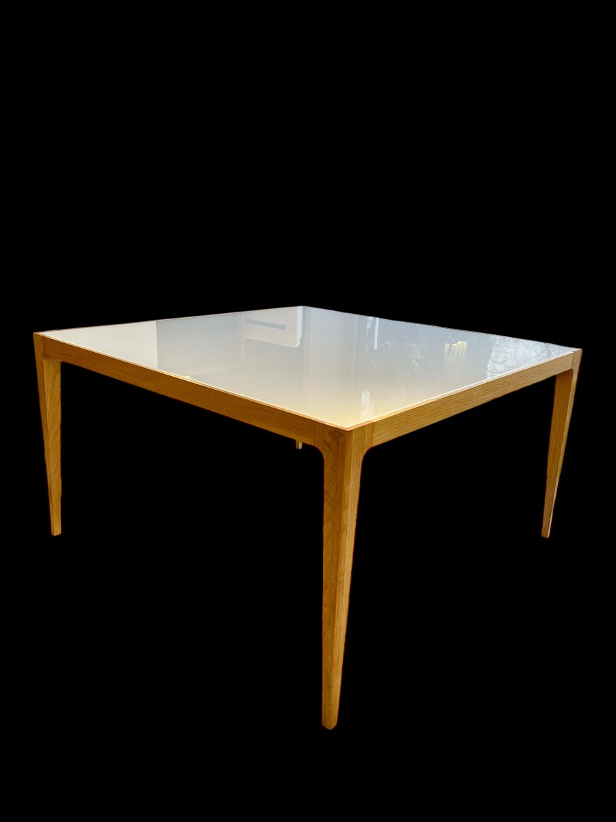 Square Coffee Table In Opaque White Glass - Sweden - 1960s-photo-4