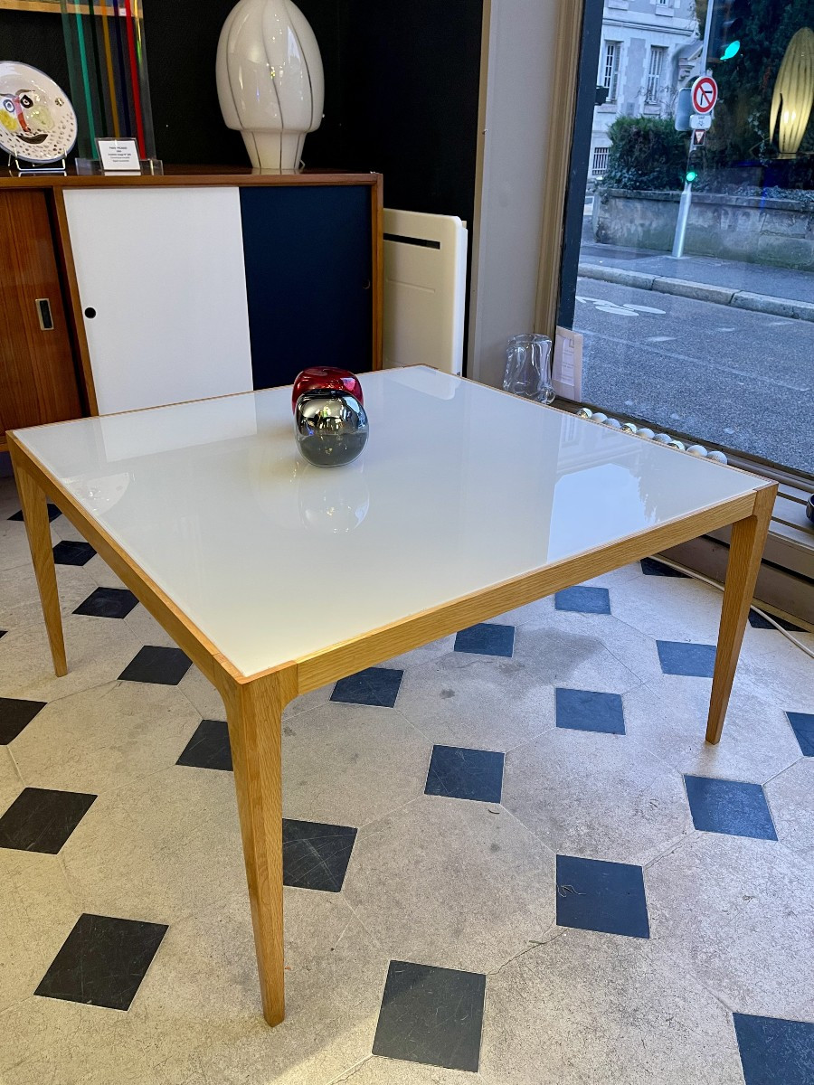 Square Coffee Table In Opaque White Glass - Sweden - 1960s