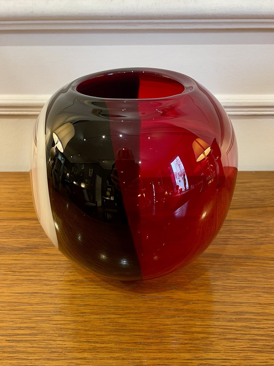 Round Vase In Tricolour Murano Glass - Italy 1970-photo-1