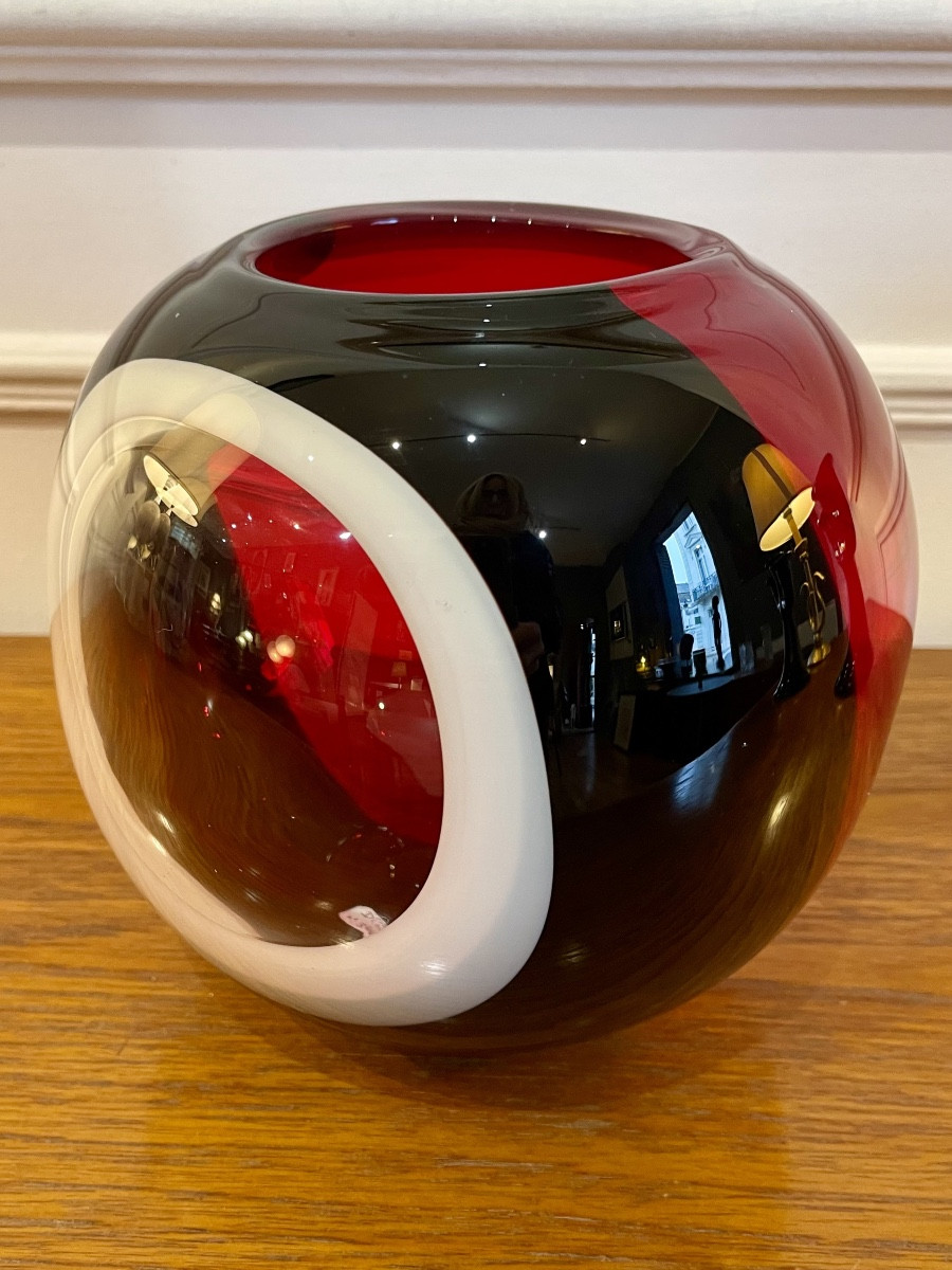 Round Vase In Tricolour Murano Glass - Italy 1970
