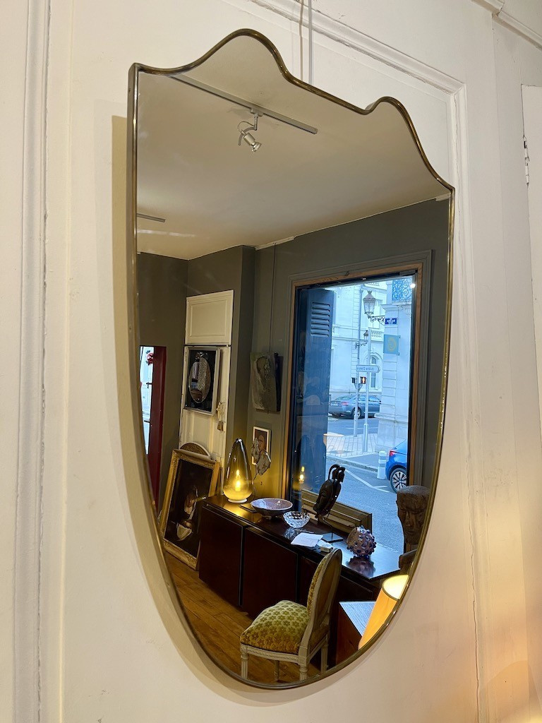 Glass And Brass Mirror Design Gio Ponti, Produced By Luigi Fontana & Co. - Italy, 1950s-photo-3