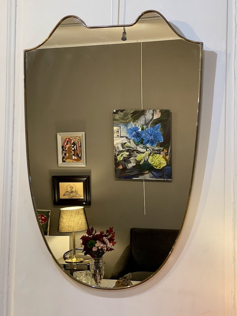 Glass And Brass Mirror Design Gio Ponti, Produced By Luigi Fontana & Co. - Italy, 1950s-photo-4