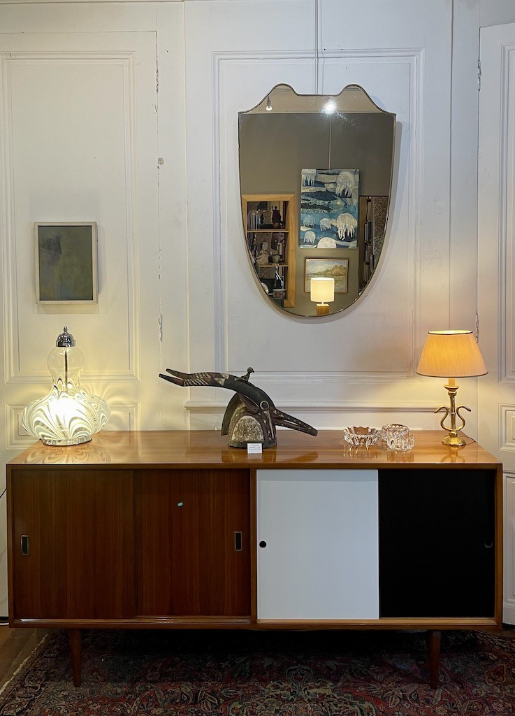 Glass And Brass Mirror Design Gio Ponti, Produced By Luigi Fontana & Co. - Italy, 1950s-photo-2