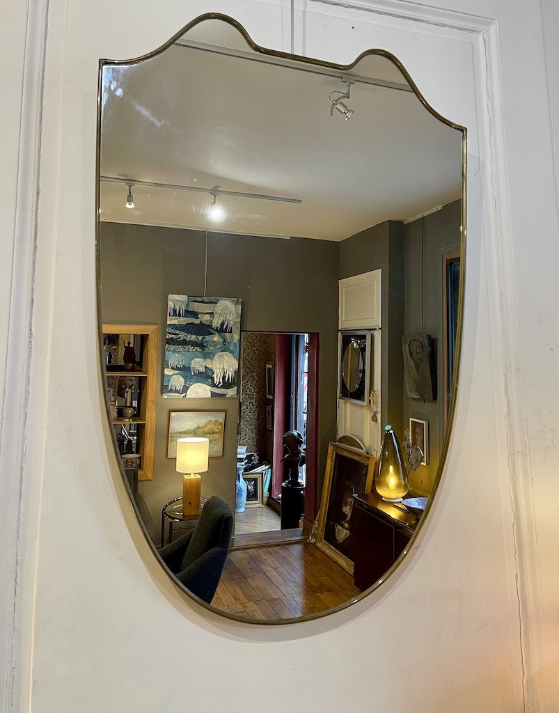 Glass And Brass Mirror Design Gio Ponti, Produced By Luigi Fontana & Co. - Italy, 1950s