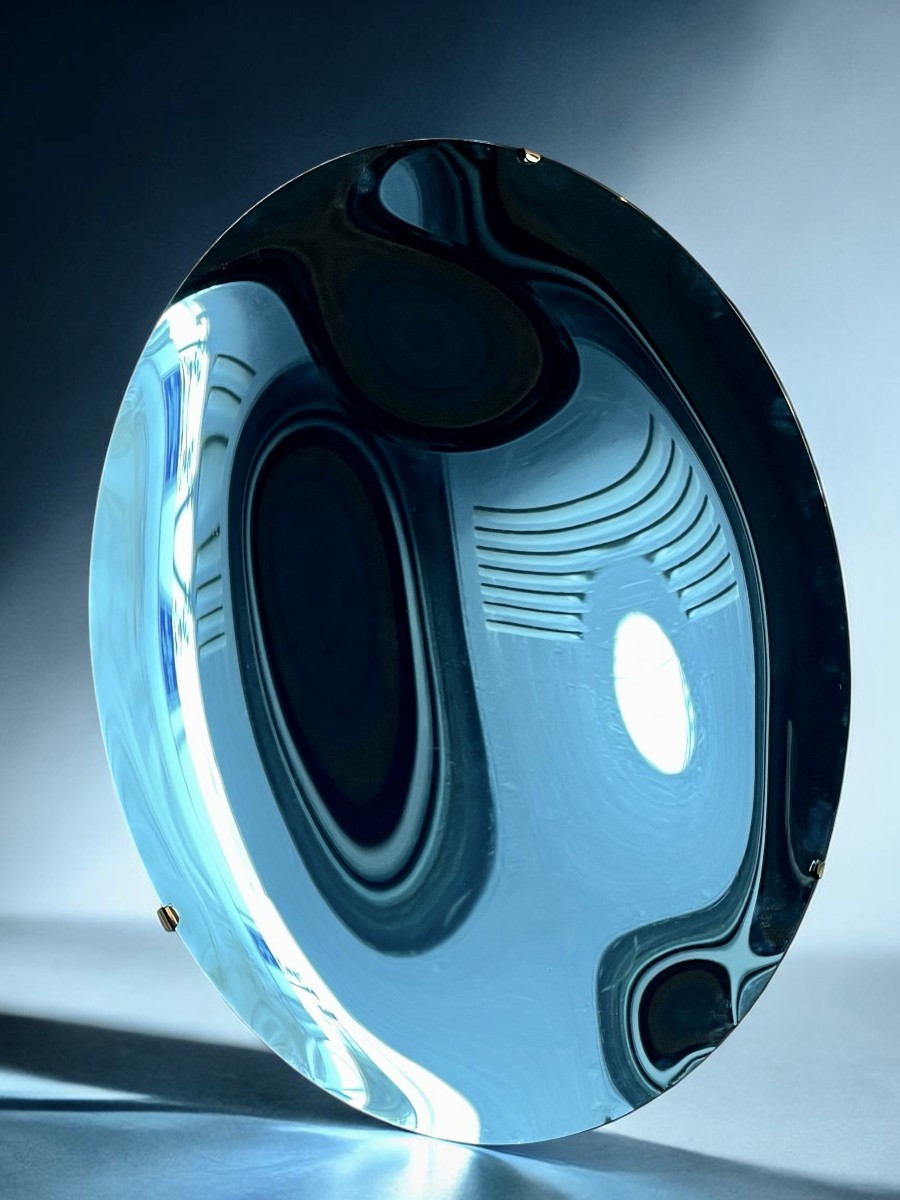 Grand Miroir rond contemporain en verre concave coloré bleu – Italie, XXIe siècle-photo-8