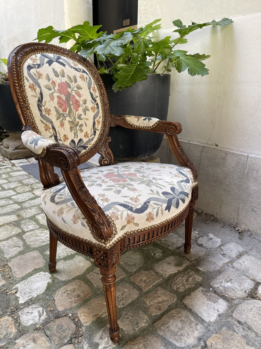 Pair Of Louis XVI Period Oak Cabriolet Armchairs - 18th Century-photo-3