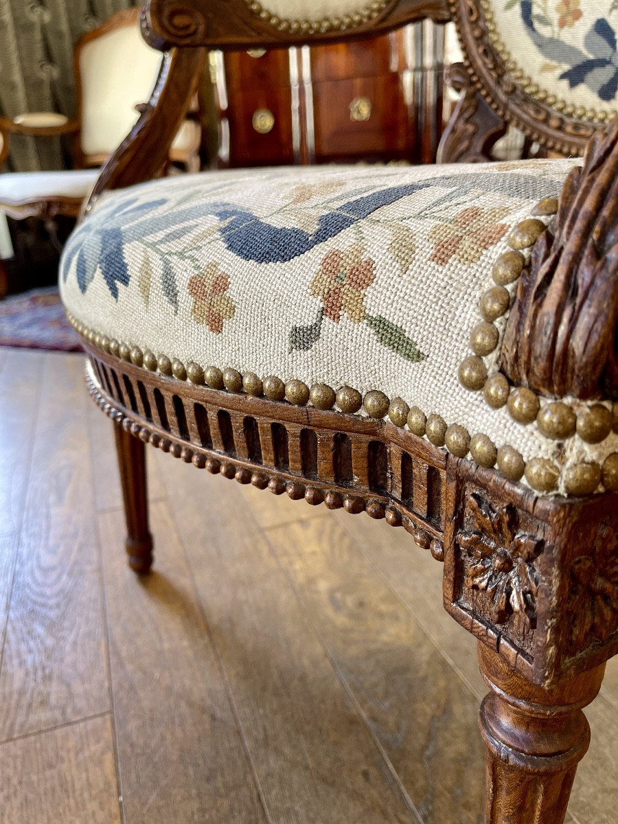 Pair Of Louis XVI Period Oak Cabriolet Armchairs - 18th Century-photo-3