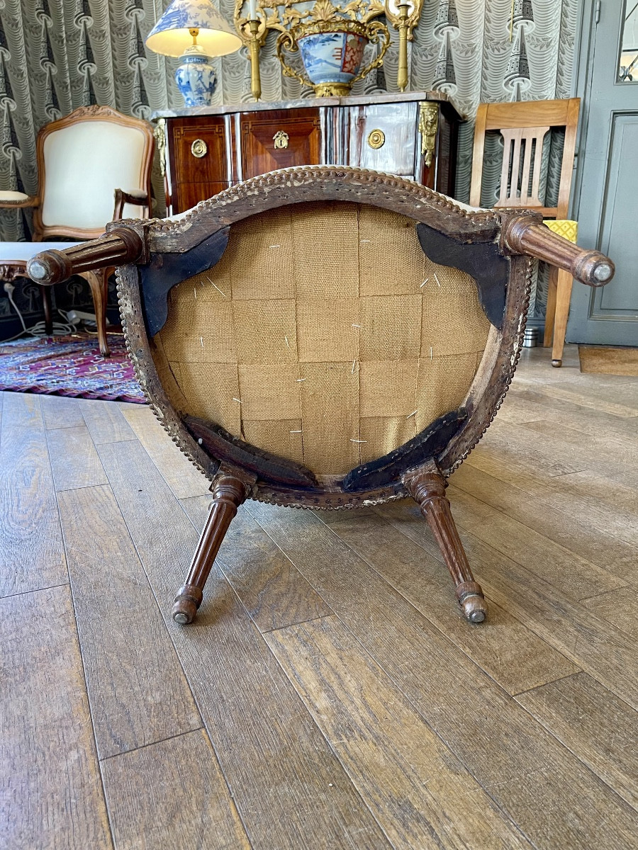 Pair Of Louis XVI Period Oak Cabriolet Armchairs - 18th Century-photo-6
