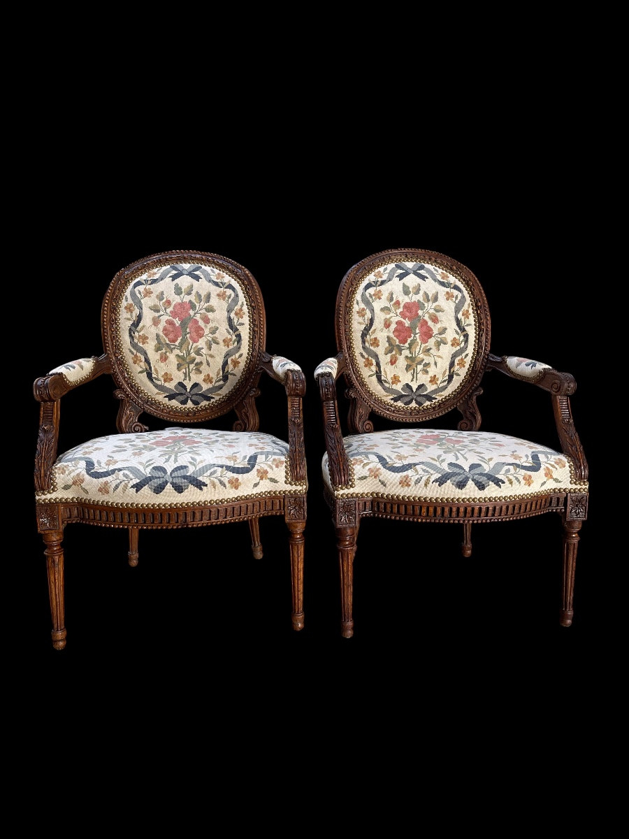 Pair Of Louis XVI Period Oak Cabriolet Armchairs - 18th Century-photo-8